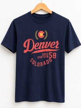 3/$22 Denver Colorado Graphic T‑Shirt - Navy with Coral Print